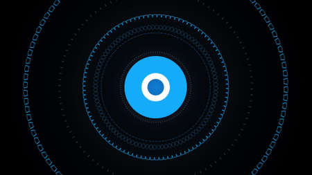 Relaxing colorful abstract pattern with pulsating circles or radio waves. Animation. Circular signals spreading one by one isolated on black background, seamless loop.の写真素材