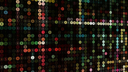 Waving canvas of many rows of circles with digital changing big data, seamless loop. Animation....