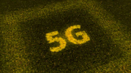 Computer circuit motherboard with 5G next generation mobile network chip. Animation. Energy impulses around 5G text of colorful particles.の写真素材