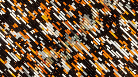 Orange, black, and whitr bars that move diagonally in the opposite directions with a hypnotic...