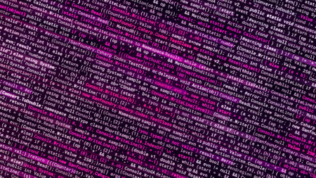 Abstract visualization of a virus spreading as a computer code, concept of digital security. Animation. Self written narrow horizontal lines of a harmful computer program, seamless loop.の写真素材