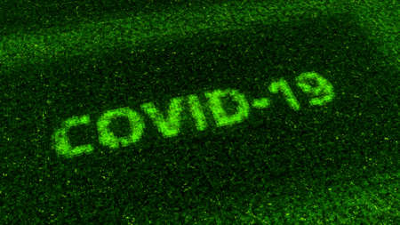 Digital abstract pixelated green monitor with the inscription covid 19. Animation. Using artificial intelligence against pandemic.の写真素材