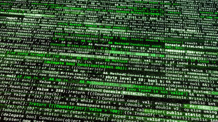 Digital abstract data, streaming code background with green matrix effect. Animation. Programming,...