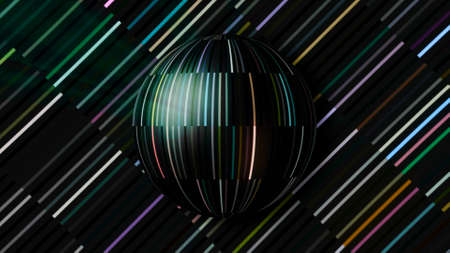 Festive ball with shiny lines. Motion. Beautiful background with shiny lines and rotating ball. Festive disco ball animation with sparkling lines and strokesの写真素材