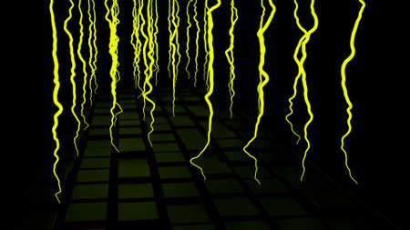Yellow tentacles in space. Design. Abstract moving tentacles of an unknown creature above the...