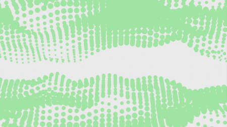 Colored dots move in waves on white background. Design. 3D waves from points moving in space. Animation with moving waves from stream of dotsの写真素材