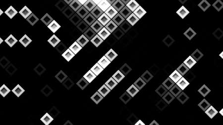 Blocks of abstract children constructor toys, monochrome. Motion Cubic shapes blinking and moving on a black background, seamless loop.の写真素材