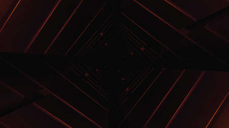 Movement in dark square tunnel. Design. Dive down gloomy square tunnel. Rotating dark 3d...