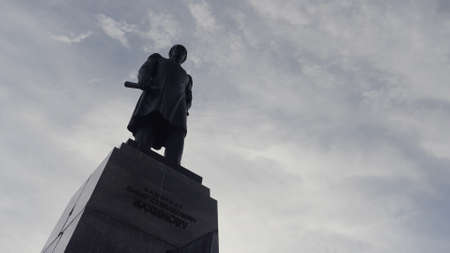 Bottom view of a large bronze monument in the name of Pavel Nakhimov. Action. Concept of art and history, memorial of the famous person.の写真素材