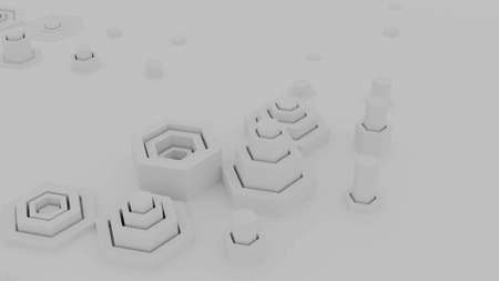 Abstract 3D background with hexagon field in action, seamless loop. Design. Black and white...