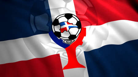 Flag of football team of different countries. Motion. Moving flag of country with image of soccer ball. Flag of Dominican national football teamのeditorial素材