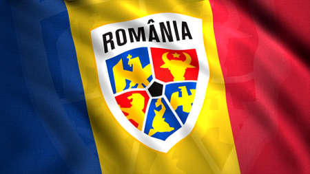 Flag of football team in championship. Motion. 3D animation of beautifully waving flag with of football team. Flag of Romanian national football teamのeditorial素材