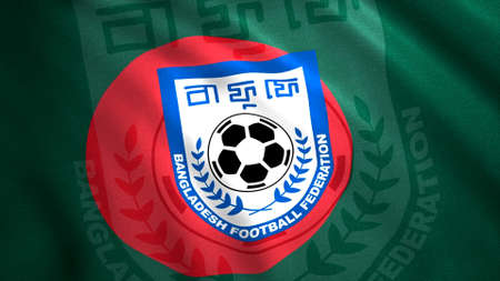 Moving flag of country with emblem of football team. Motion. Waving flag of country and emblem with ball of football team. Bangladesh National Football Teamのeditorial素材
