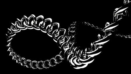 Twisting silver wide chain isolated on a black background, seamless loop. Design Monochrome abstract...