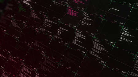 Software developer programming code running on black background, seamless loop. Animation. Abstract computer script code, concept of modern technologies and AI.の写真素材