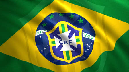 Brazilian Football Confederation waving flag of blue, yellow, green, and white colors, seamless loop. Motion. National bright abstract flag fluttering in the wind, seamless loop. For editorial use onlyの写真素材