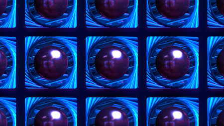 Futuristic wall with cells and 3D balls. Motion. Beautiful animation of cyber cells with balls. 3d...