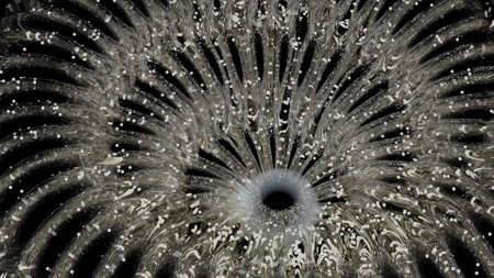 Spiral with energy flow of luminous particles. Design. 3D spiral with black hole and movement of energetic particles. Spiral of 3d rings with luminous dotsの写真素材