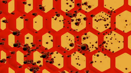 Animation with swarm of bees flying from honeycomb. Design. Cartoon animation lot of bees flying...