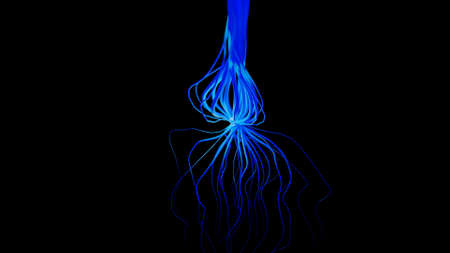 Abstract blue tentacles of an unknown creature. Design. Underwater swimming animal with blue feelers...
