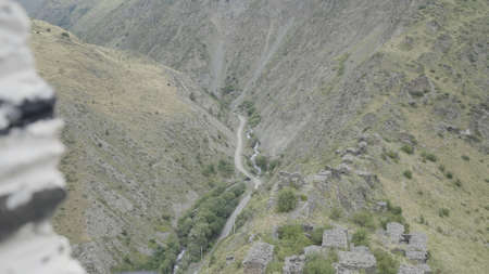 Aerial drone scenery of green mountain landscape. Action. Fantastic wild rocks and picturesque...