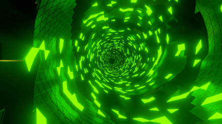 3D green Sci-Fi tech tunnel, loopable motion background. Design. Moving inside glowing endless scientific corridor.の写真素材