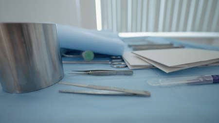 Surgical instruments and tools in the operating room. Action. Close up of medical equipment at the...