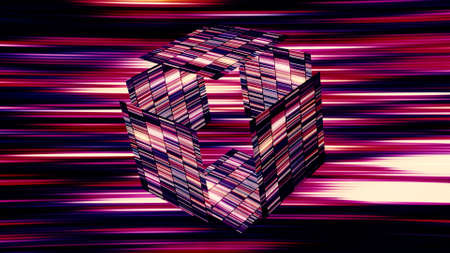 Glowing cube opens in cyberspace. Motion. Virtual 3D cube opens as prize in game. Empty cube glows...