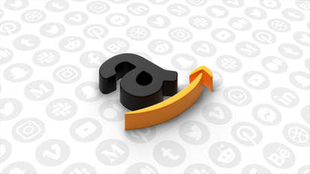 Abstract Amazon logotype from flying round particles. Motion. Icon of an e-commerce american company...