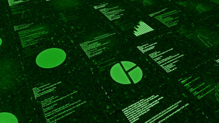 Animation of diagrams and texts in table. Animation. Moving charts with business summaries in...