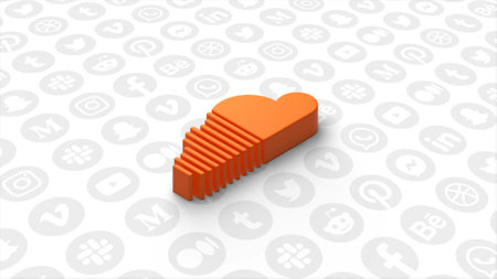 Soundcloud icon appears against the background of popular social media icons. Motion. Music streaming platform logo. For editorial use only.のeditorial素材