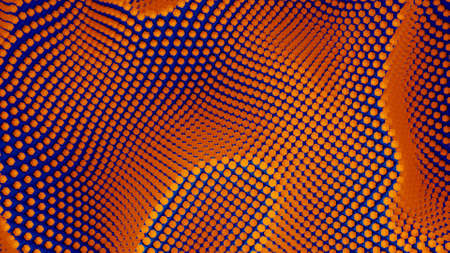 Orange bright convex texture moving in waves, seamless loop. Design. Grainy surface spinning and...