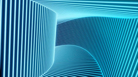 Neon blue bright tunnel.Design.An abstraction that shimmers with different colors and turns over all eighty degrees inside.の写真素材