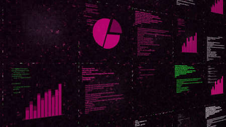 Electronic summary with diagrams and tables. Animation. Virtual table with charts for business. Business summaries and program textsの写真素材