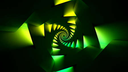 Triangles are twisted into geometric spiral. Design. Network of thin geometric lines in spiral....