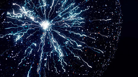 Colorful abstract animation of plasma ball lamp energy and beautiful zippers on the black background. Animation. Concept for power, electricity, science and physics.の写真素材