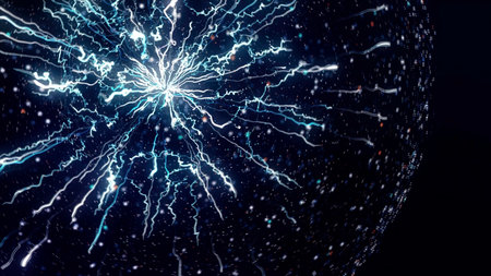 Colorful abstract animation of plasma ball lamp energy and beautiful zippers on the black background. Animation. Concept for power, electricity, science and physics.の写真素材