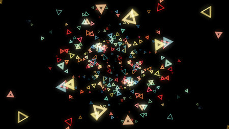 Computer generated abstract space. Animation. Abstract background of numerous multicolored neon...