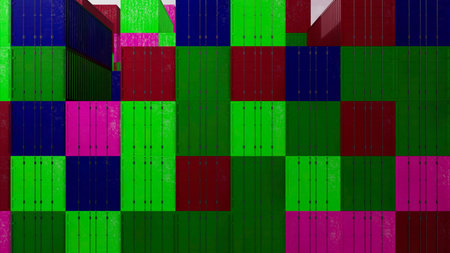 Bright mosaics in animation.Design.Multi - colored squares in 3d format that are made as corridors...