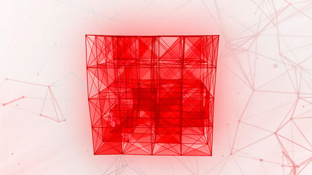 White background.Motion.A bright geometric figure of red and black color that moves and changes...