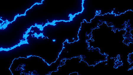 Abstract background with high tech energy randomly moving white waveform on a black background....