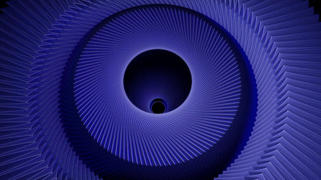 Abstract art monochromatic animation of concentric circles looking like an eye. Design. Blue pulsate in a wavy way.の写真素材