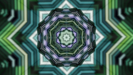 Hypnotic pattern with flashing lines and floral shape. Media. Beautiful psychedelic pattern with shimmer and hypnotic effect. Kaleidoscopic ornamentの写真素材