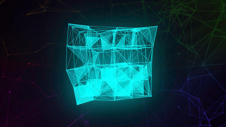 3D lines move in cubic design. Motion. Colorful lines and triangles in cubic design. Geometric design with lines and triangular connectionsの写真素材