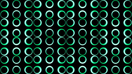 Abstract screen of round shaped bulbs blinking slowly. Design. Symmetrical rows of shining round shaped lights.の写真素材