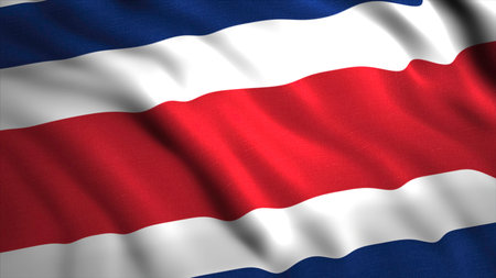 Background of beautiful waving flag of country. Motion. 3D animation with moving flag canvas. Beautiful flag of Costa Ricaの写真素材