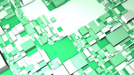 Background with many different squares. Motion. 3D surface with lots of squares and cubes. Background with moving pattern of squaresの写真素材