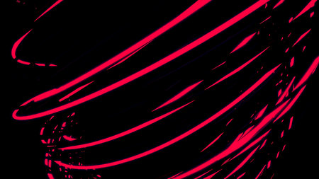 Rotating 3d vortex with neon lines on black background. Design. Side view of rotating 3d vortex. Powerful vortex of neon lines in cyberspaceの写真素材