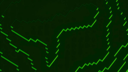 Abstract green visualization of a retro tetris game. Design. Construction children game with moving blocks.の写真素材