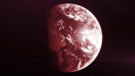 3D animation with planet in space. Motion. Colored planet with radiation in space. Planet with colored light in 3D space. Astronomyの写真素材